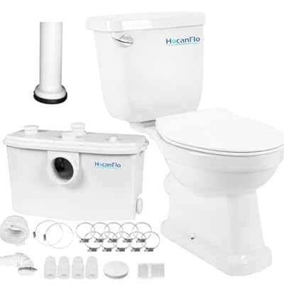 750W Upflush Toilet for Basement with Macerating Toilet System & Silent Toilet Pump,for Rear Outlet Toilet, 4 Water Inlets Connect to Sink, Shower,Sink & Tub(with Extension Pipe)