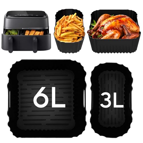 2 piezas molde de silicona aire freider, accesorios de aire freidora para Philips 3000 Dual Basket 3L/6L, reutilizable, protección de aire freidora de aire caliente de silicona puede reemplazar papel