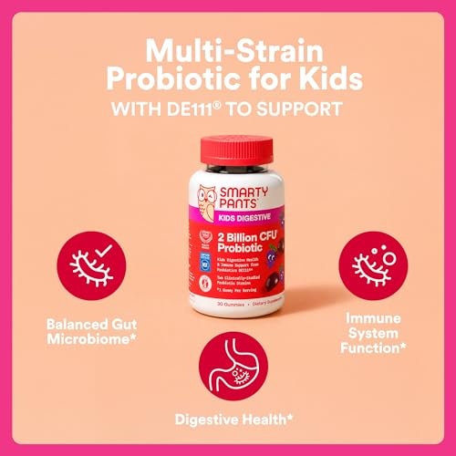 SmartyPants Kids Probiotic Gummies for Digestive Health: 2 Billion CFU Gut Health and Immune Support Supplement, Clinically Studied Probiotic, Gluten Free, Grape, 30 Count (30 Day Supply) - image 2