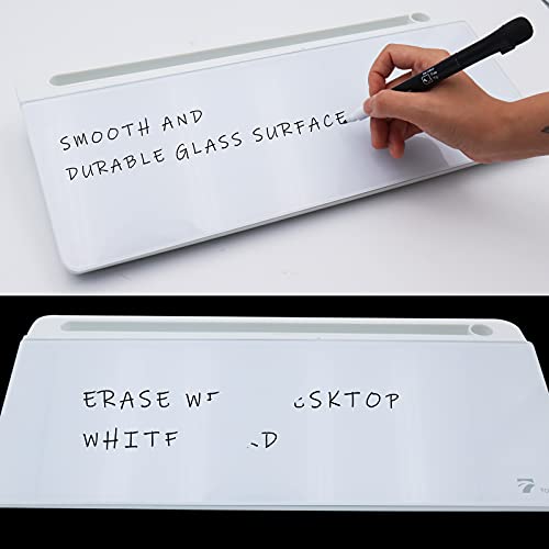 Towon Small Tilted Desktop Glass Whiteboard, Notepad Computer Keyboard Stand With Dry Erase Board Surface, Desk Organizers With Accessories For Office, Home, School Supplies, White, 18 X 6 Inches #TOP4