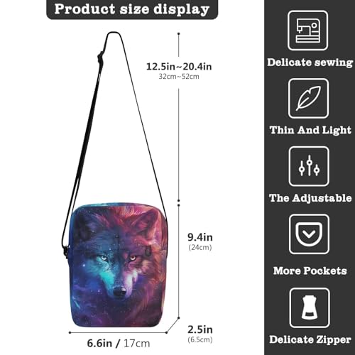 Crossbody Bag 4wolf Animal Celestial Elements Messenger Bag for Women Men Purse Shoulder Bag Satchel Bag with Adjustable Strap 214B6193