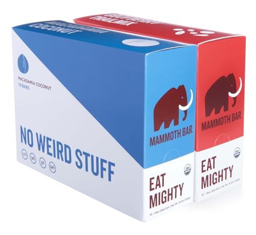 Mammoth Bar 20 pack saver bundle - 10 Macadamia Coconut & 10 Goji Berry Trail Mix Bars -Organic Protein Bars – Prebiotic • Gluten Free • Egg Protein • GMO Free • Raw • Premium Nuts