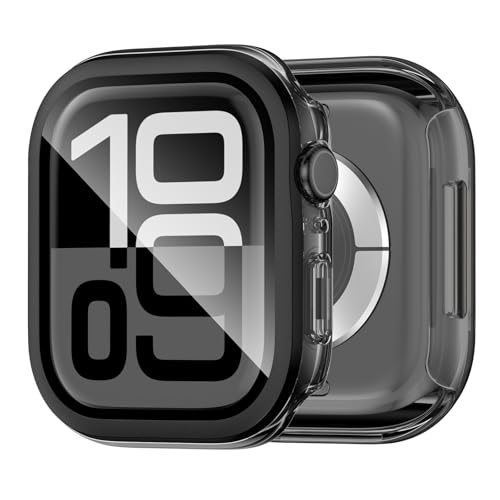 Image of XMUXI Compatible with Apple Watch Ultra 3 2 1 49mm Case Hard PC with 9H Tempered Glass Screen Protector, Full Protection Bumper Protective Cover for iWatch series 11 10 Case 42mm 46mm (Black,42mm)