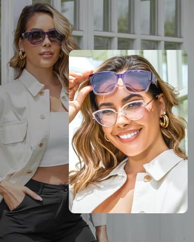 Meeloog Polarized Fit Over Glasses Sunglasses for Women, Square Wrap Around Lightweight Shades for Driving Riding MST00992