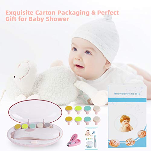 Electric Baby Nail File, Baby Nail Trimmer for Infant Toddler with Light, Toes Fingernails Care Trim Polish Grooming Kit Safe for Newborn, Baby Nail Grinder Set with Nail Clipper (Blush)
