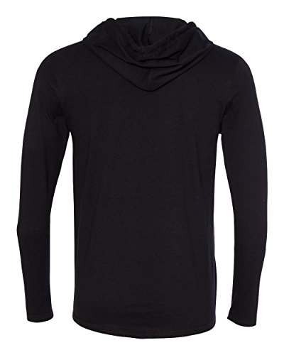 Anvil Ringspun Long-Sleeve Hooded T-Shirt-M (Black/Dark Grey) - Thumbnail 5