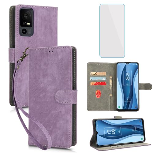 IUQXU for TCL 40 XL/Lively Jitterbug Smart 4 / TCL 40 T Wallet Case with Screen Protector [RFID Blocking] Leather Card Holder T608 Smart4 Cell Phone Cover for TCL 40XL 40T TCL40 T XL Purple