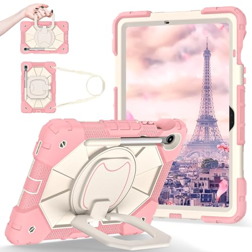 Custodia robusta per Samsung Galaxy Tab S10 FE da 10.9 e S9 da 11 con supporto per penna a S cavalletto girevole maniglia ad anello per appenderlo tracolla resistente agli urti