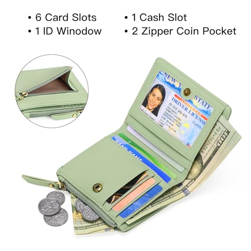 Image of GOIACII Small Women's Wallet Compact Bifold Credit Card Holder Mini Ladies Purse with 2 Zipper Coin Pockets