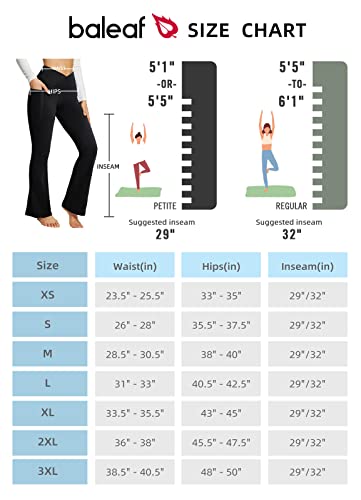 Baleaf Flare Leggings For Women Yoga Pants Trendy Bell Bottom Leggings Crossover High Waist Wide Leg Pants With Pockets Black 32" M #TOP3