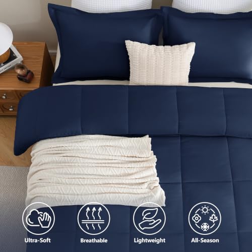 CozyLux California King Comforter Set, 3-Piece Box-Stitched, Navy Blue by CozyLux - Used condition - Image 2