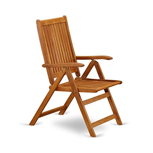 5 Position Outdoor Folding Arm Chair Made From Solid Acacia Wood -Set Of Two #TOP2