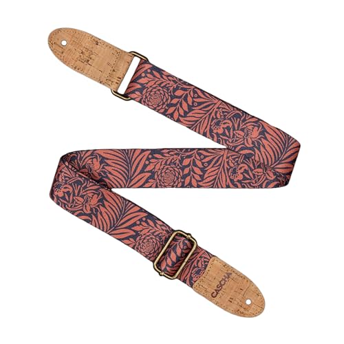 CASCHA Sangle de guitare végétalienne rose jungle réglable 89-158 cm, largeur 5 cm, polyester avec extrémités en liège