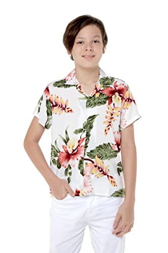 Matching Hawaiian Luau Sibling Boy Girl Butterfly Dress Aloha Shirt in Rafelsia Cream3