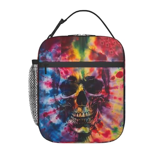 ainori Reusable Tie Dye Lunch Box for Kids Girls Boys Women Adult, Insulated Skull Lunch Bag,Polyester Cooler Abstract Handbags Case for School Picnic...