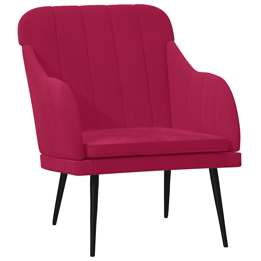 Fotel w kolorze czerwonego wina, 63 x 76 x 80 cm, aksamitny, przytulny fotel do salonu i sypialni, wygodny fotel do czytania z metalowym stelażem, meble do siedzenia wewnątrz pomieszczeń