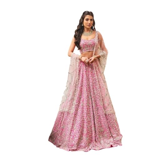Poru IMPEX Women's Embroidered Lehenga Choli Set, Pink, Sequin Work,