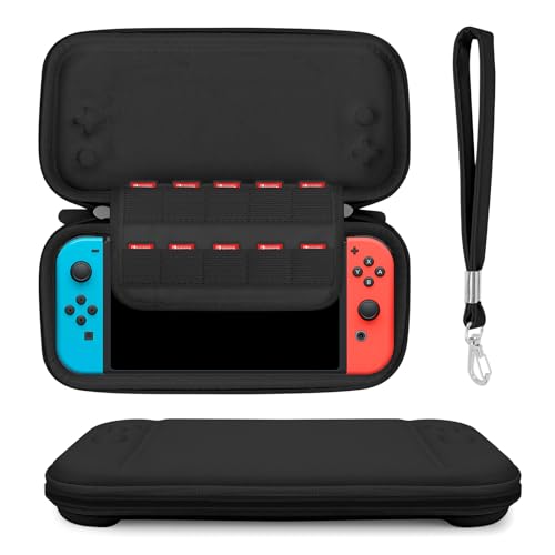 Skycase Tasche Kompatibel mit Nintendo Switch und New Switch OLED,Schwarz schützende Harte tragbare Reise Tragetasche Ev...