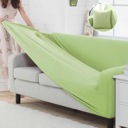 ソファーカバー 北欧風 肘付き 犬猫対策 1人掛け/2人掛け/3人掛け 高弾性 保護カバー 傷防止 爪とぎ防止 滑り止め 柔らかい ストレッチ クッションカバー1枚付 伸縮素材 ソファ フィット 洗える (ライトクリンー, 3人掛け)