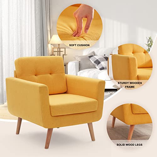 Tbfit Linen Fabric Accent Chairs Set Of 2, Mid Century Modern Armchair For Living Room, Bedroom Button Tufted Upholstered Comfy Reading Accent Chair Sofa(Banana Yellow) #TOP5