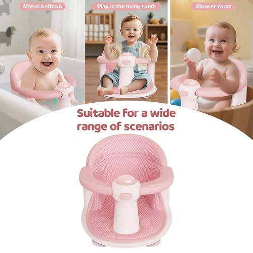 Baby Bath Seat for Babies 6 Months & Up - Baby Bath Seats for Babies Sitting Up | Non-Slip Baby Bath Chair with Cushion & Suction Cup | Toddler Bath Seat Newborn Infants Baby Bathtub Seat (Pink)