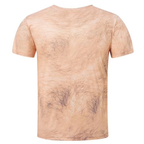 Fanient Mens Funny T-Shirt, 3D Hairy Chest Print, Novelty Crewneck Tee - image 5