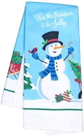 Greenbrier Intl Christmas House Snowman Printed Kitchen Linens (4PCS)