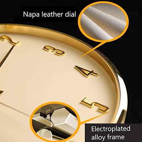 Zbcgwri Gold Wall Clock For Living Room Decor Modern Kitchen Gold Wall Clock Napa Leather Dial Battery Operated Silent Non-Ticking Clock Bedroom Home #TOP3