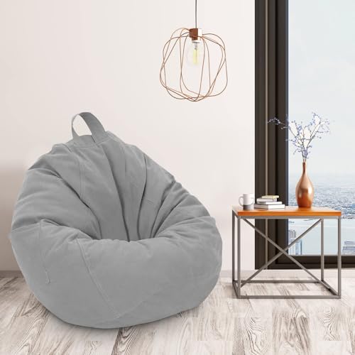 Bean Bag Chair Cover 90x110CM Lounger Bean Bag Storage Chair Cover Bean Bag Chair Sofa Cover Without Filler Sofa Beanbag Stuffed Chair Cover (Grey)