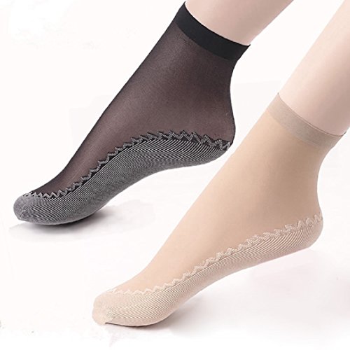 Image of Women's 12 Pairs Silky Anti-Slip Cotton Sole Sheer Ankle High Tights Hosiery Socks Reinforced Toe