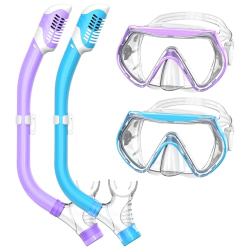 Snorkeling Gear for Kids, Kids Snorkel Set for Ages 6-14, Dry Top Snorkel, Mask Set Kid Swimming Goggles Diving Mask Combo Set Anti-Fog Panoramic View Scuba Packages