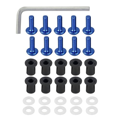 Kit tornillos cúpula M5 azul para renovar el carenado frontal en rutas de carretera