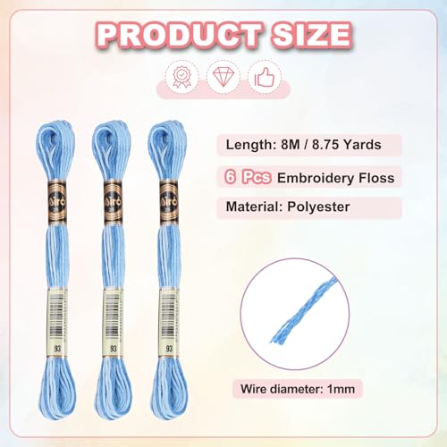 Image of PATIKIL 6 Skeins Embroidery Floss, Polyester Embroidery Threads Bracelets String for Cross-Stitch Hand Embroidery, Blue