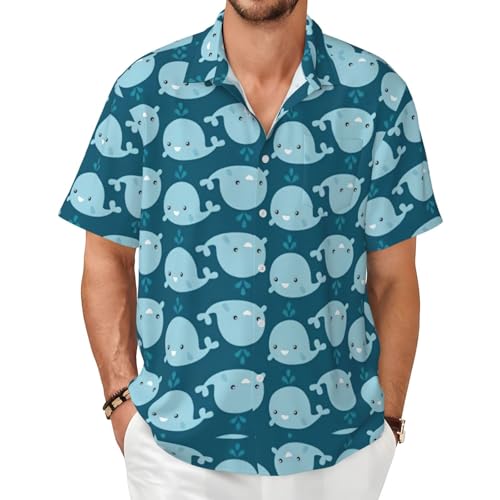 Chemise hawaïenne homme chic à motif baleines inspirée de l'océan