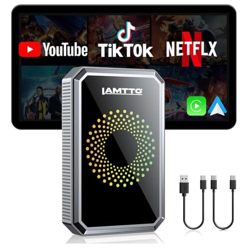 LAMTTO 3-in-1 Magic Video Box for Streaming Netflix/YouTube/TikTok, Wireless Carplay Adapter Dongle with USB Drive for OEM Wired Apple Car Play and Android Auto Cars