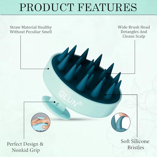 Image of GLUN Anti-Dandruff Round Turquoise Scalp Massager with Elastic Closing Pink Hair Bonnet Cap with 3 Satin Scrunchies Combo, Treatment Accessories for Hairs, Ideal for Curly & Natural Hair