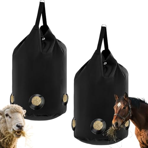 Kensbro 2 piezas de red de heno para caballos, saco de heno para caballos, bolsa de heno de gran capacidad con agujeros de 8,5 cm, bolsa de heno impermeable para ganado, ovejas y caballos