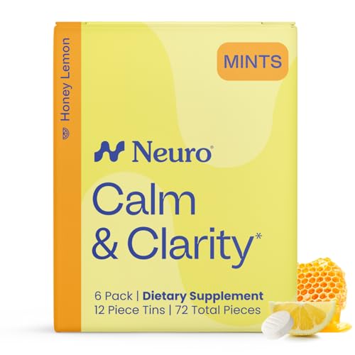 Neuro Calm & Clarity Mints - GABA L-Theanine Stress Supplement with Vitamin D3 - Non-Drowsy, Functional Calming Mints for Mood, Mental Clarity & Cognitive Function - Honey Lemon, 72 ct