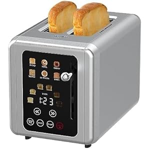 Touch Screen Toaster 2 Slice, Stainless Steel Digital Timer Toaster with Sound Function, Smart Extra Wide Slots Toaster with Bagel, Cancel, Defrost, 6 Bread Types & 6 Shade Settings