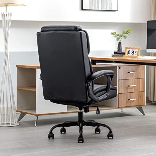 Dyhome High Back Executive Black Leather Office Chair Ergonomic Lumbar Support, Big And Tall Comfortable Home Office Computer Desk Chair Metal Base Modern Managerial Chair #TOP2