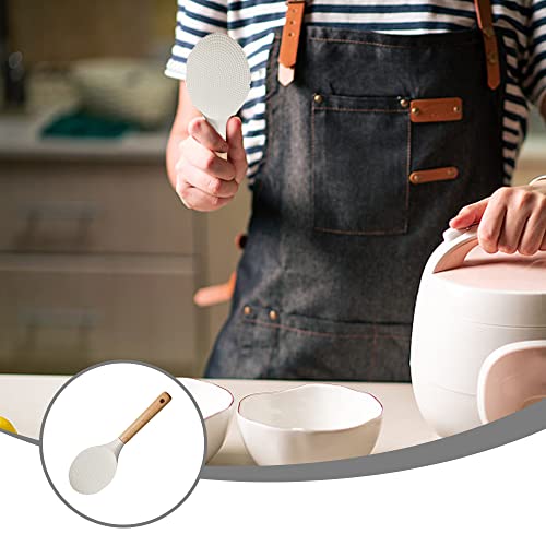 Rice Paddle Silicone Rice Spoon Non Stick Rice Spatula With Wood Handle For Sushi Rice Mashed Potato #TOP5