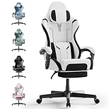 Huracan Cloth Fabric Gaming Chair White, Ergonomic Gaming Computer Chair with Massage Lumbar for...