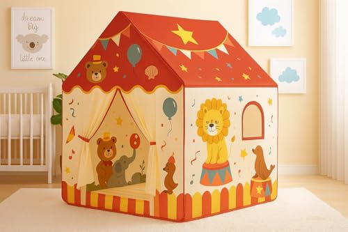Image of XEMOX, Light Weight Kids Play Tent House - Fun, Foldable, and Durable for Indoor & Outdoor Toys for 3 to 10 Year Old Kids (Circus Home)