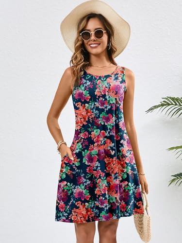 Image of Heymoments Women's Summer Sleeveless Crewneck Dresses Casual Loose Fitted Tank Sundress with Pockets