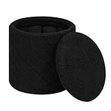 PINPLUS Puff Almacenaje Plegable con Tapa Reversible, Taburete Otomano Redondo Teddy Bouclé, Reposapiés para Salón o Dormitorio, Ø 33 x 35 cm, Negro