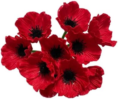 10 Stem 11" Bouquets Artificial Flowers Poppy Flowers,No Fade Anemone PU Fake Wild Flowers for Kitchen Table Centerpiece Vase,Home Greenery Wedding Holding Flowers Backdrop Arch Wall (Red)