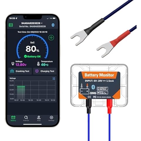 Car Battery Tester Automotive,Wireless Bluetooth 4.0 Battery Monitory BM6 12V Auto Cranking and Charging System Test Scan Tool Digital Battery Alternator Analyzer for Car Truck Motorcycle Cover