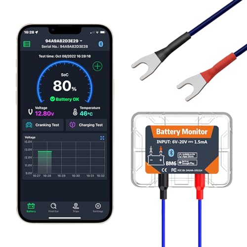 Medidor de prueba de batería automotriz de 12v, Monitor de batería Bluetooth medidor de prueba de carga de batería de 12v para automóviles de motocicleta de Autocaravana propietaria de Android Ios