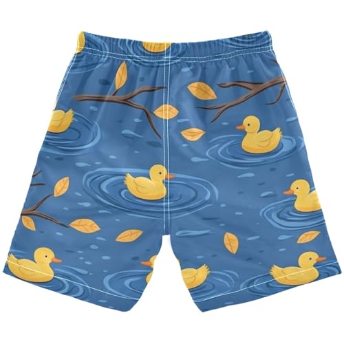 Boys Beach Board Shorts Yellow Duck Goose Swim Trunk Teen Swimwear 8-16Y2