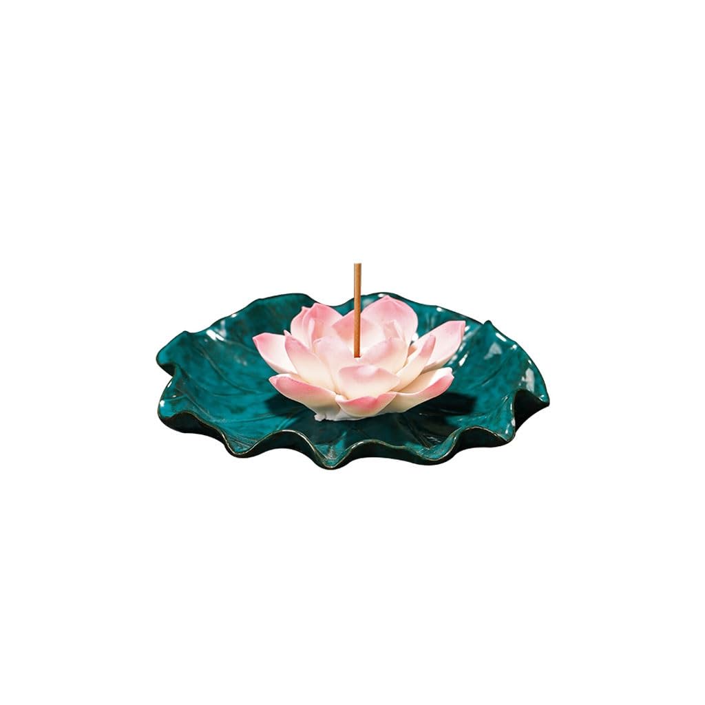 Incense Holder Base Handmade Ceramic Lotus Incense Burner Holder Indoor Base Zen Ornaments Plate(A)